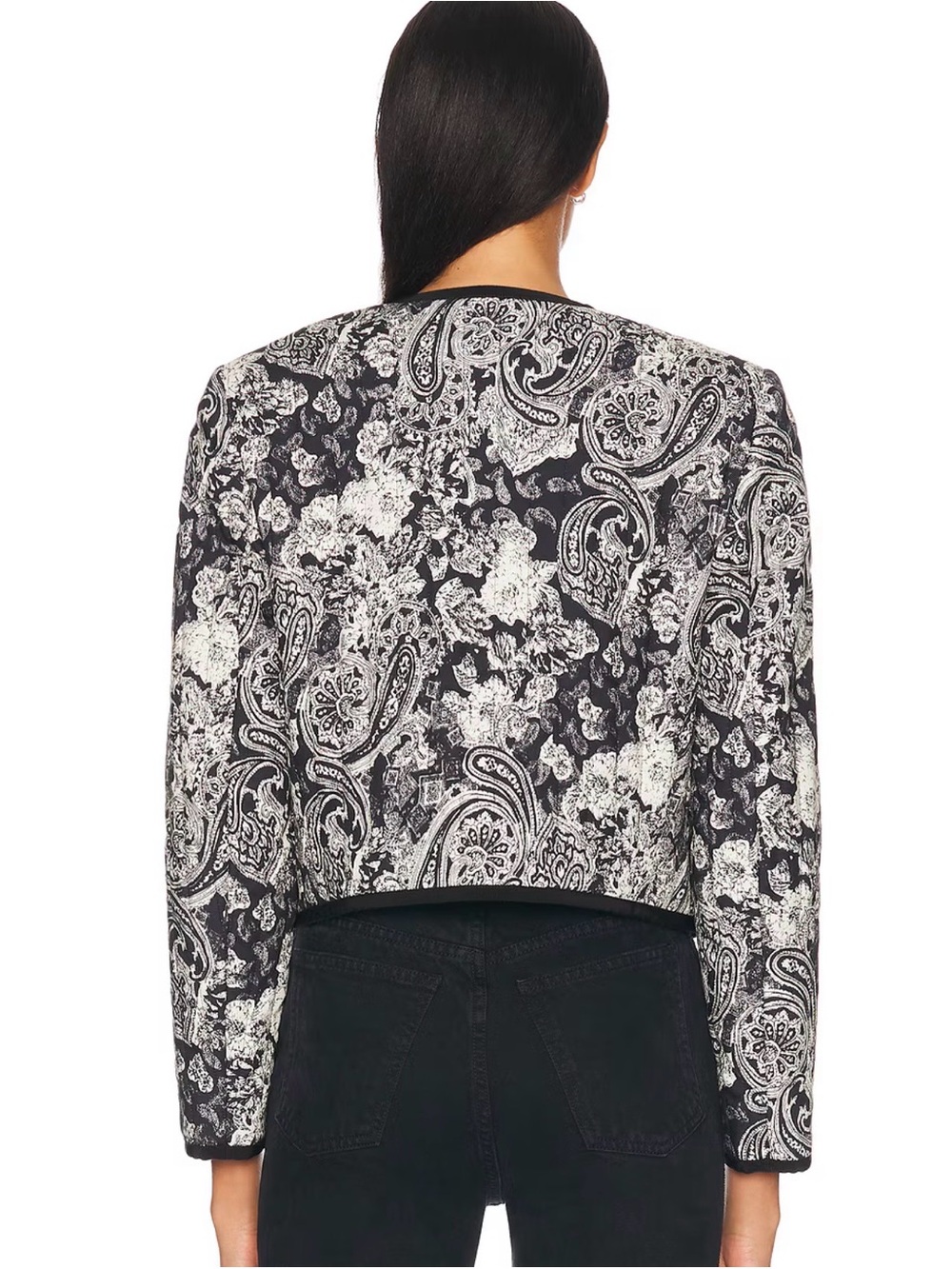 Nili Lotan The Bono Jacket- Black & White Paisley Cropped Jacket - Picture 6 of 7